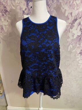 Tibi Blue and Black sleeveless peplum top Size 6